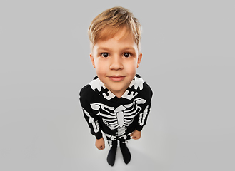 Image showing boy in black halloween costume with skeleton bones