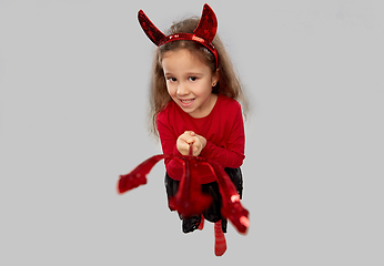 Image showing girl with trident and devil's horns on halloween