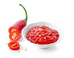 Image showing bowl of red hot chili pepper sauce