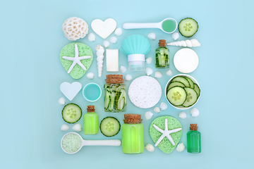 Image showing Healing Beauty Treatment Products with Fresh Cucumber