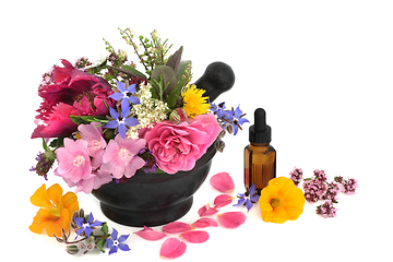 Image showing Fresh Flowers and Herbs for Essential Oil