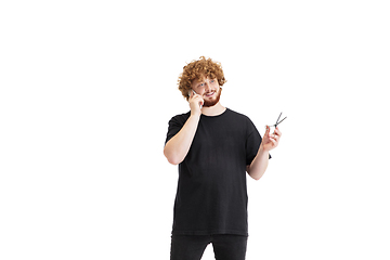 Image showing Stylish hairdresser, barber isolated on white studio background