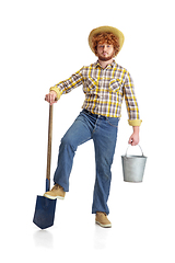 Image showing Handsome farmer, rancher isolated over white studio background