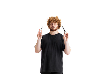 Image showing Stylish hairdresser, barber isolated on white studio background