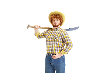 Image showing Handsome farmer, rancher isolated over white studio background