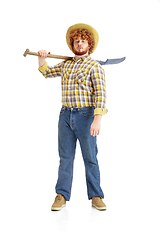 Image showing Handsome farmer, rancher isolated over white studio background