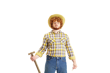 Image showing Handsome farmer, rancher isolated over white studio background