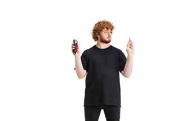 Image showing Stylish hairdresser, barber isolated on white studio background