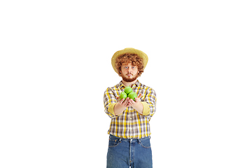 Image showing Handsome farmer, rancher isolated over white studio background