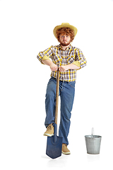 Image showing Handsome farmer, rancher isolated over white studio background