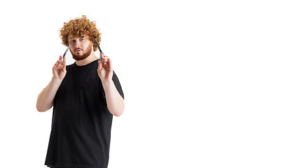 Image showing Stylish hairdresser, barber isolated on white studio background