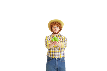 Image showing Handsome farmer, rancher isolated over white studio background