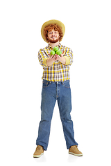 Image showing Handsome farmer, rancher isolated over white studio background