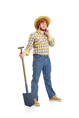 Image showing Handsome farmer, rancher isolated over white studio background