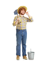 Image showing Handsome farmer, rancher isolated over white studio background