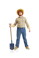 Image showing Handsome farmer, rancher isolated over white studio background