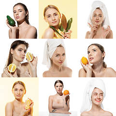 Image showing Youth secrets. Beautiful young women over white background. Cosmetics and makeup, lifting and aging concept.
