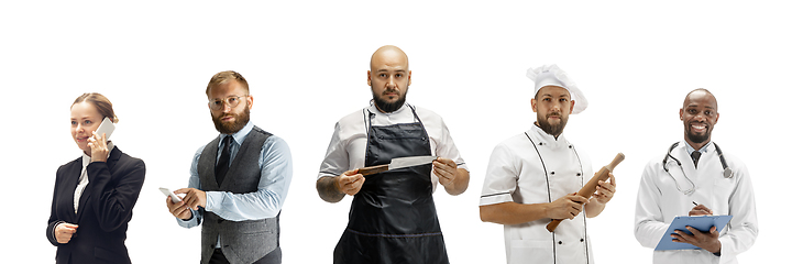 Image showing Group of people with different professions isolated on white studio background, horizontal