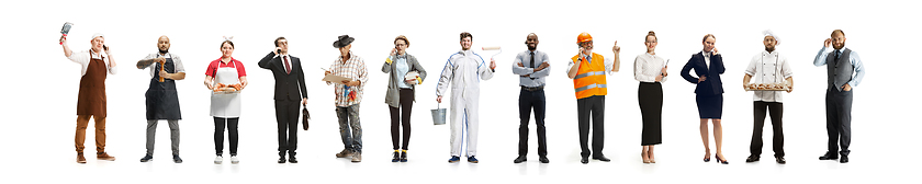 Image showing Group of people with different professions isolated on white studio background, horizontal