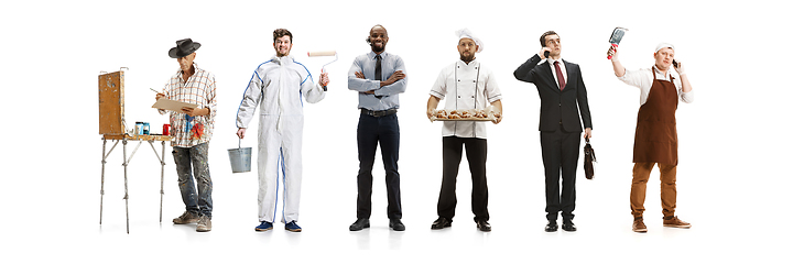 Image showing Group of people with different professions isolated on white studio background, horizontal