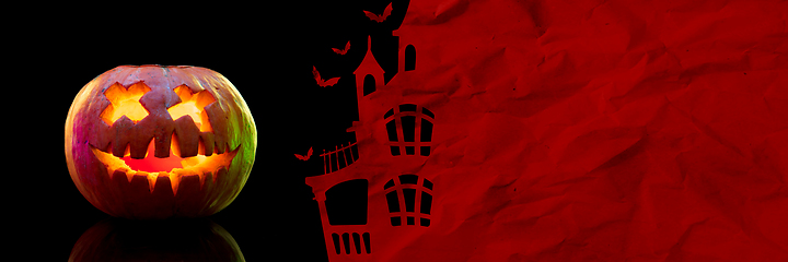 Image showing Scary pumpkin on red and black background, the night of fear