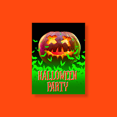 Image showing Scary pumpkin on orange background, the night of fear