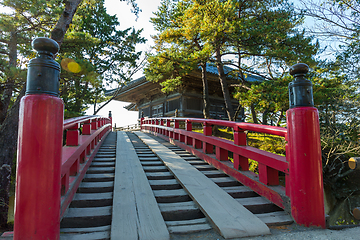 Image showing Matsushima and red bridge in Japanese temple
