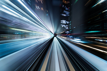 Image showing Underground tunnel with blurred light tracks