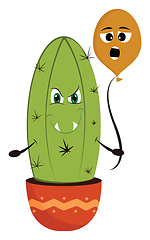 Image showing Image of angry, cactus afraid balloon, vector or color illustrat