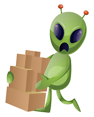 Image showing Alien with boxes, illustration, vector on white background.