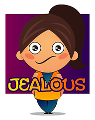 Image showing Girl with brown ponytail is jealous, illustration, vector on whi