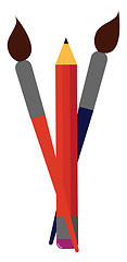 Image showing Image of brush - two paint brush and one pencil, vector or color