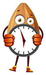 Image showing Almond hiding behind big clock, illustration, vector on white ba