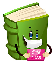 Image showing Green book holding a cupon, illustration, vector on white backgr