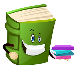 Image showing Green book holding some books, illustration, vector on white bac