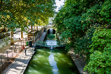 Image showing Lock on the Dock of la Villette, Paris, France