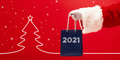 Image showing Greeting flyer for ad. Concept of Christmas, 2021 New Year\'s, winter mood, holidays. Copyspace, postcard.