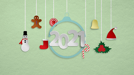 Image showing Greeting flyer for ad. Concept of Christmas, 2021 New Year\'s, winter mood, holidays. Copyspace, postcard.