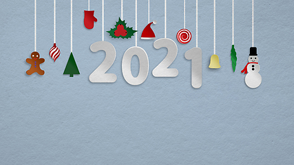 Image showing Greeting flyer for ad. Concept of Christmas, 2021 New Year\'s, winter mood, holidays. Copyspace, postcard.