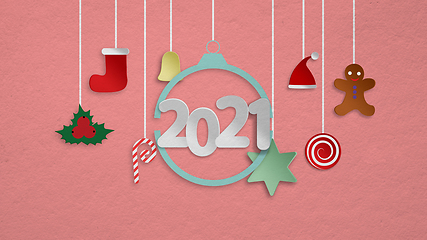 Image showing Greeting flyer for ad. Concept of Christmas, 2021 New Year\'s, winter mood, holidays. Copyspace, postcard.