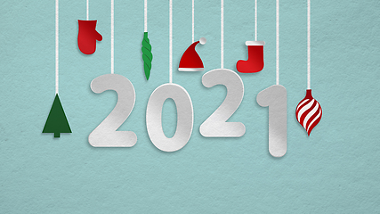 Image showing Greeting flyer for ad. Concept of Christmas, 2021 New Year\'s, winter mood, holidays. Copyspace, postcard.