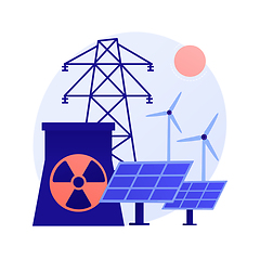 Image showing Atomic reactor, windmill and solar battery, energy production vector concept metaphor.