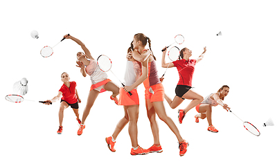 Image showing Collage of different sportsmen, fit men and women in action and motion isolated on white background