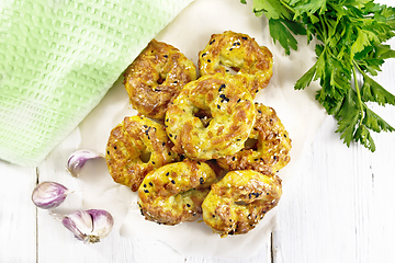 Image showing Bagels curd and cheese on board top