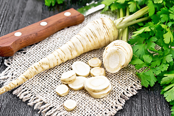 Image showing Parsley root chopped on board