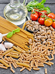 Image showing Pasta different whole grain and rye on board