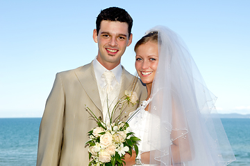 Image showing Happy wedding couple smiling