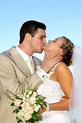 Image showing Happy wedding couple smiling