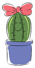 Image showing Image of cactus with a bow, vector or color illustration.