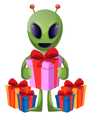 Image showing Alien with present, illustration, vector on white background.